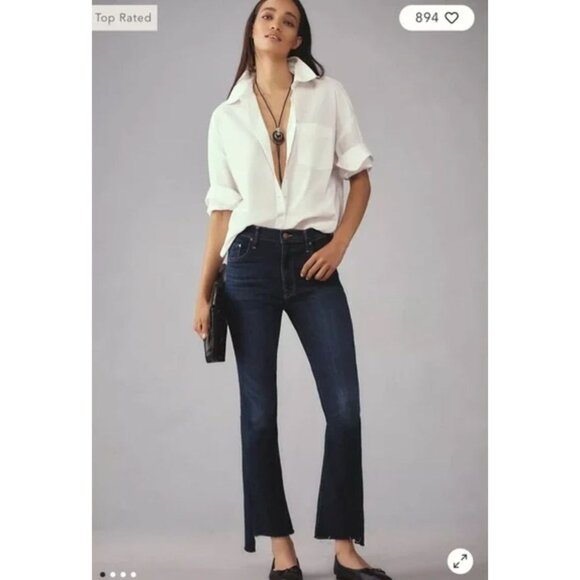 Mother Mid Rise Dazzler Jeans Denim Ankle Fray Off Limits Dark Wash 29 - Picture 5 of 16